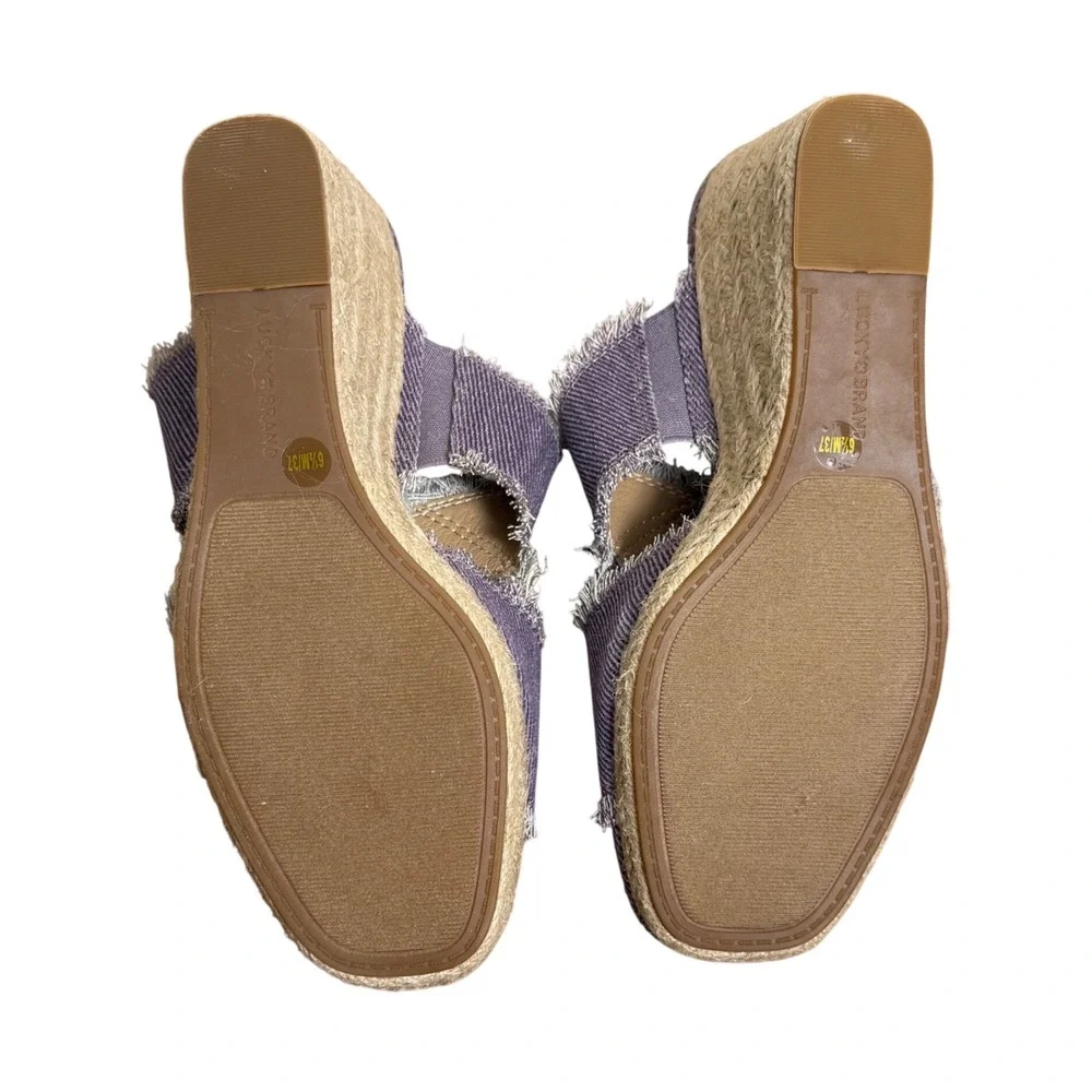 Lucky‎ Brand Purple Denim Frayed Espadrille Wedge Sandals Womens Size 6.5 M